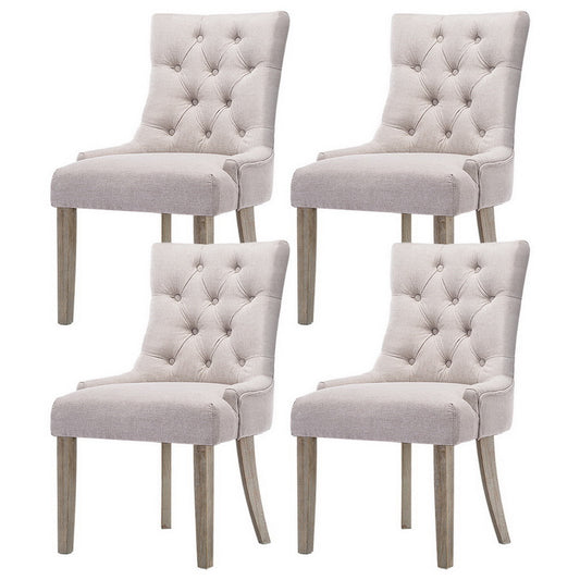 Cayes French Provincial Dining Chairs Set of 4 – Beige Linen Upholstery