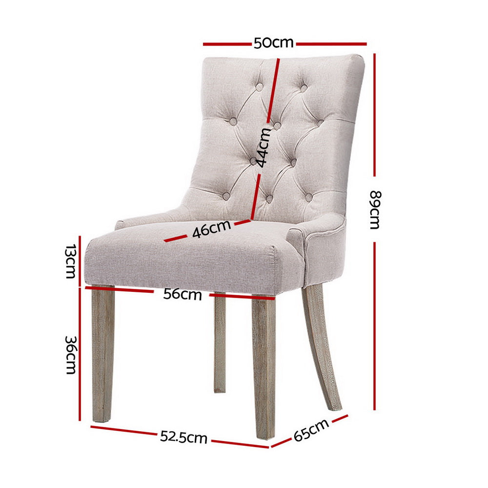 Cayes French Provincial Dining Chairs Set of 4 – Beige Linen Upholstery