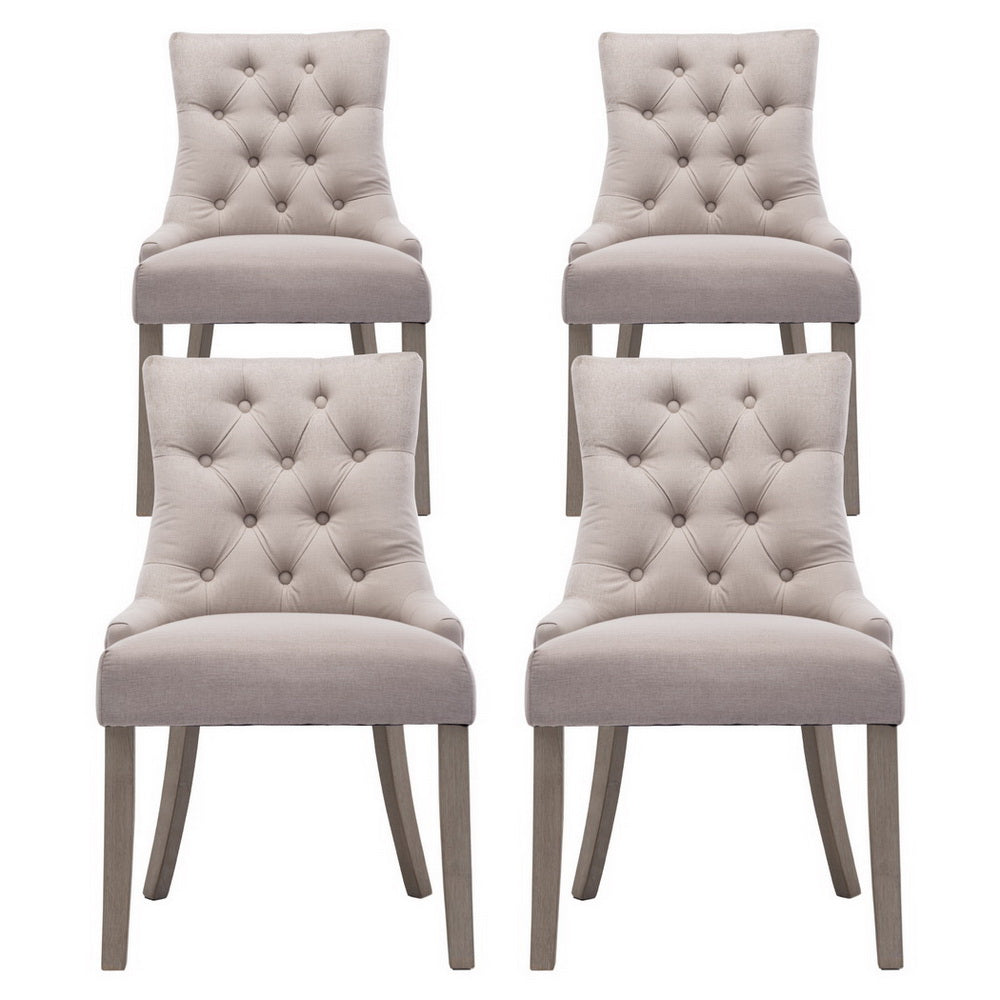 Cayes French Provincial Dining Chairs Set of 4 – Beige Linen Upholstery