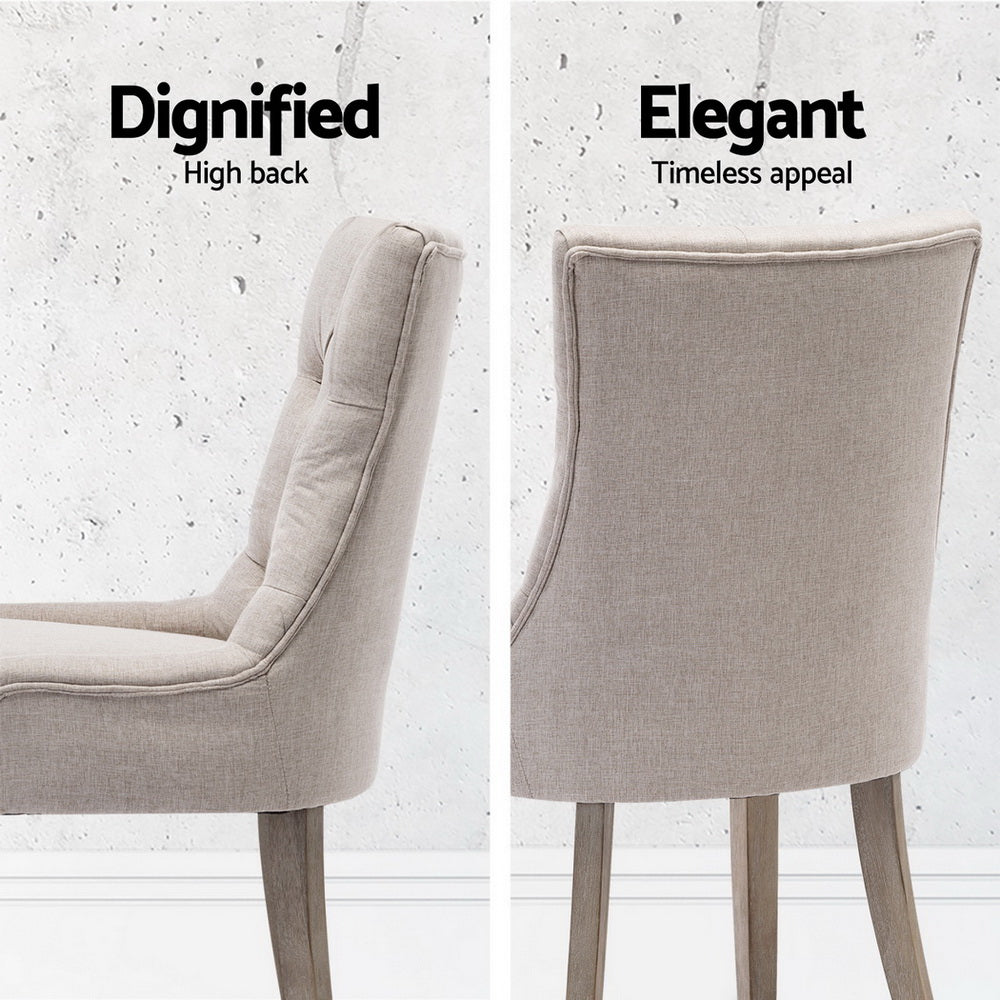 Cayes French Provincial Dining Chairs Set of 4 – Beige Linen Upholstery
