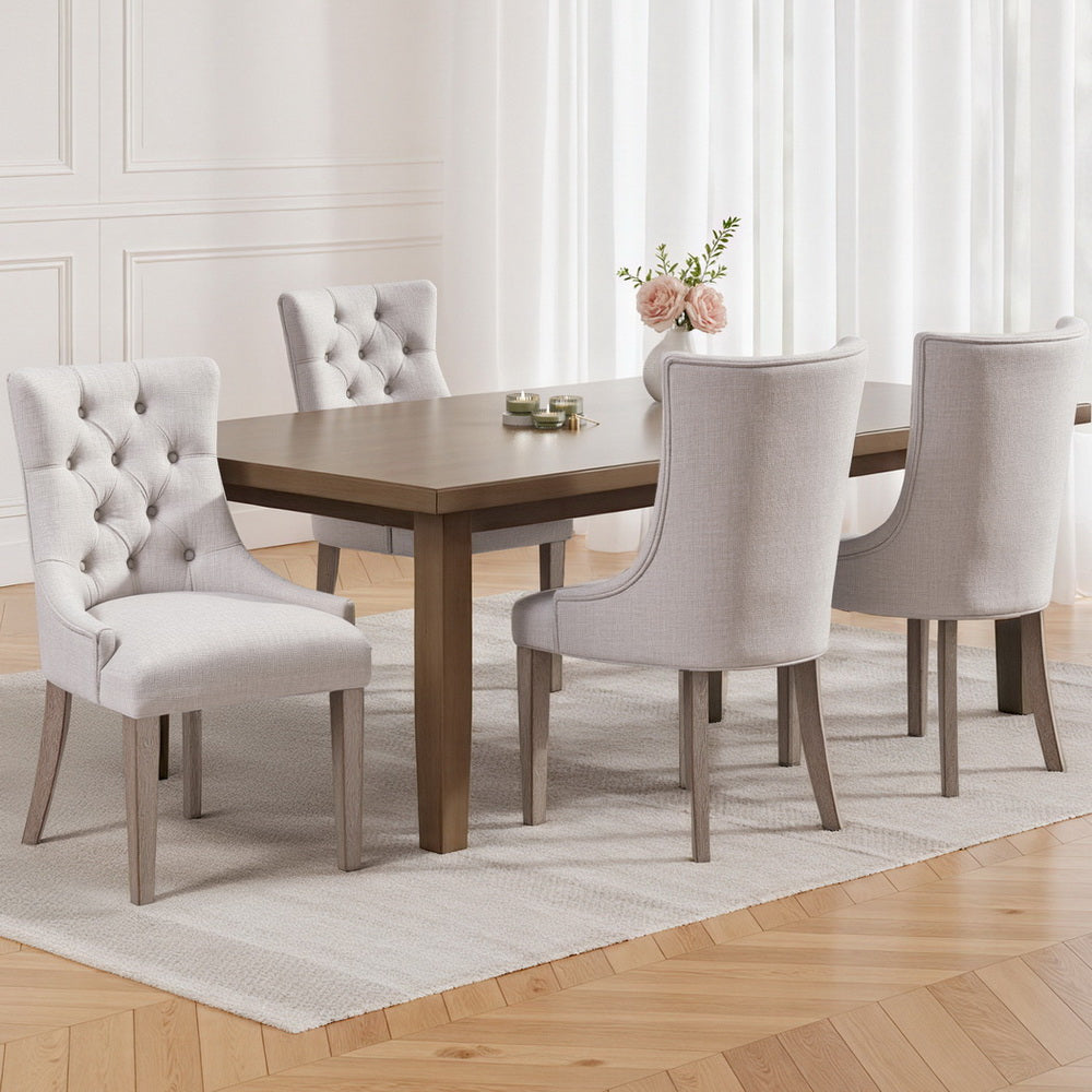 Cayes French Provincial Dining Chairs Set of 4 – Beige Linen Upholstery