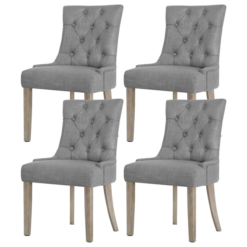 TWSC Dining Chairs Set of 4 Linen French Provincial Grey