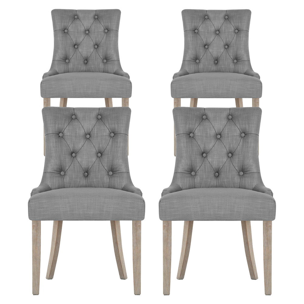 TWSC Dining Chairs Set of 4 Linen French Provincial Grey