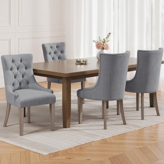TWSC Dining Chairs Set of 4 Linen French Provincial Grey