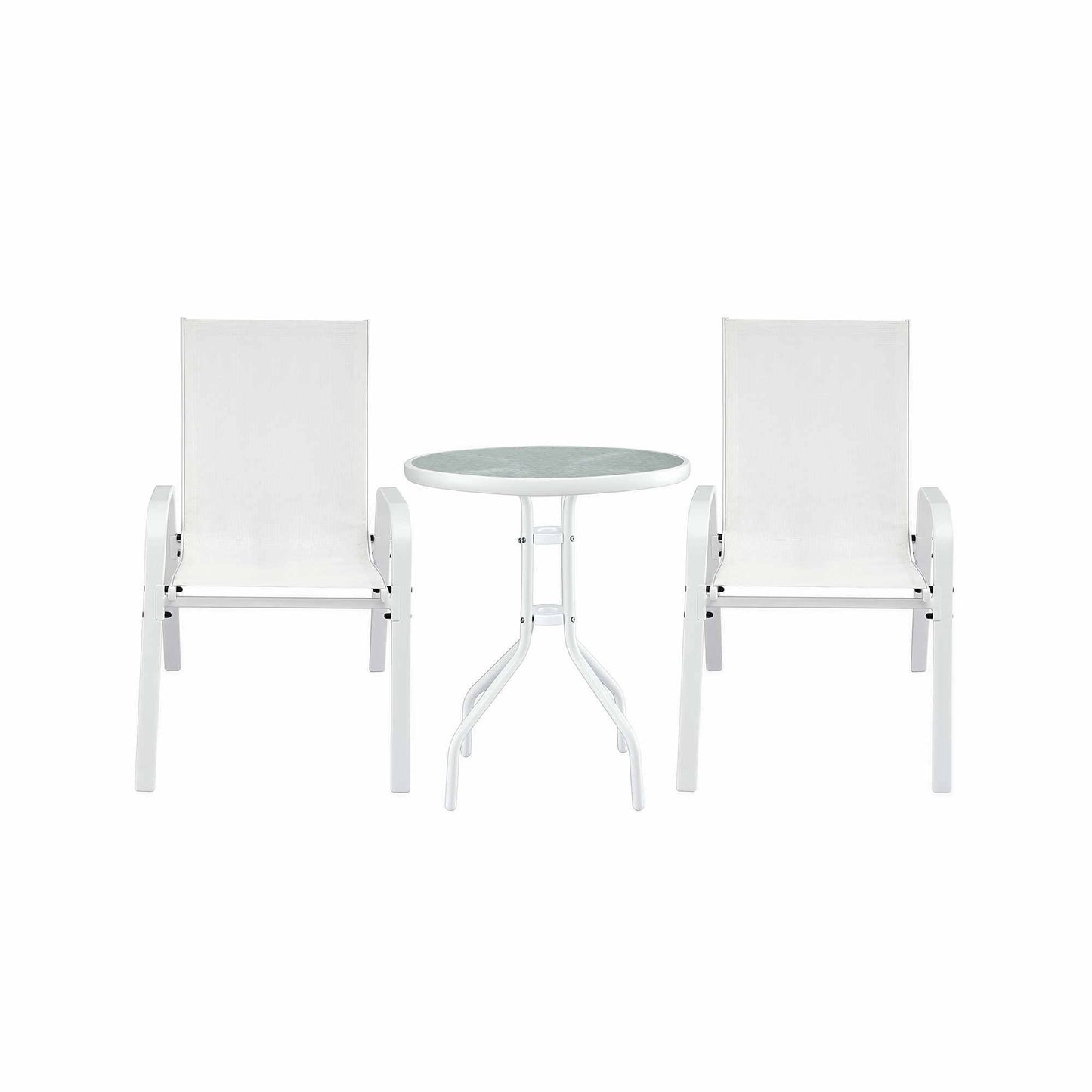 Outdoor Bistro Set – Stackable White Table and Chairs
