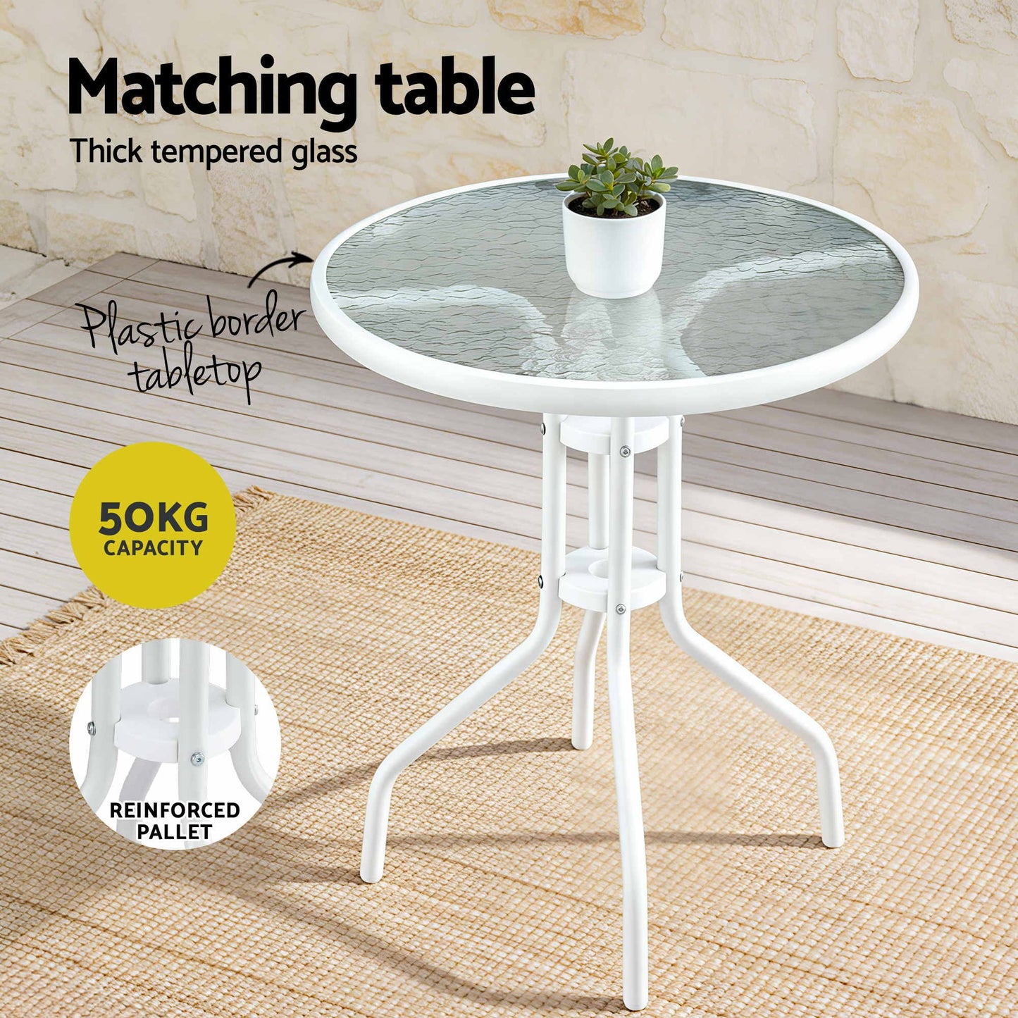Outdoor Bistro Set – Stackable White Table and Chairs
