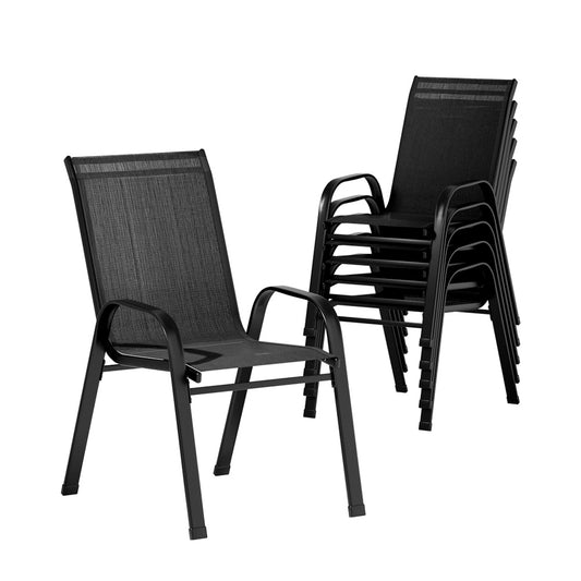 TWSC 6PC Outdoor Dining Chairs Stackable Lounge Chair Patio Furniture Black