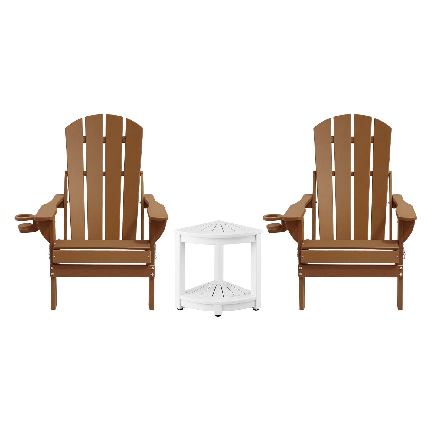 Outdoor Folding Adirondack Chair Set – HDPE, Waterproof, Brown and White