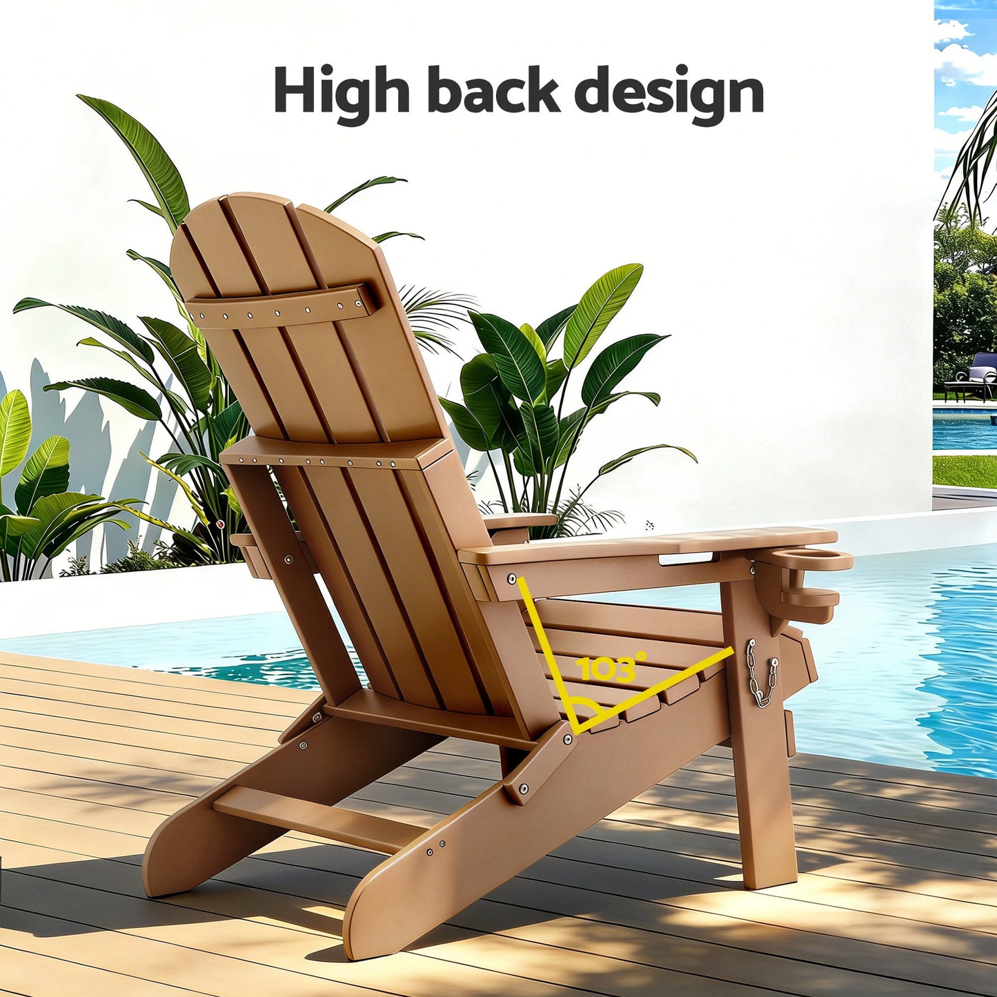 Outdoor Folding Adirondack Chair Set – HDPE, Waterproof, Brown and White