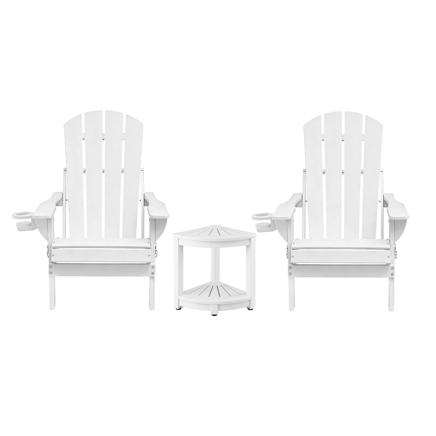 Outdoor Folding Adirondack Chair Set – Waterproof HDPE, White