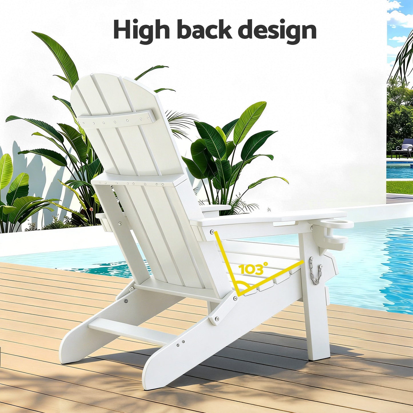Outdoor Folding Adirondack Chair Set – Waterproof HDPE, White