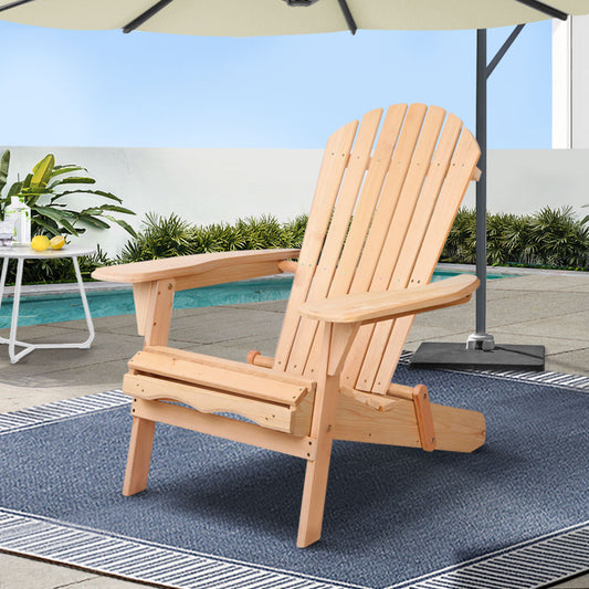 TWSC Adirondack Outdoor Chairs Wooden Beach Chair Patio Furniture Garden Natural