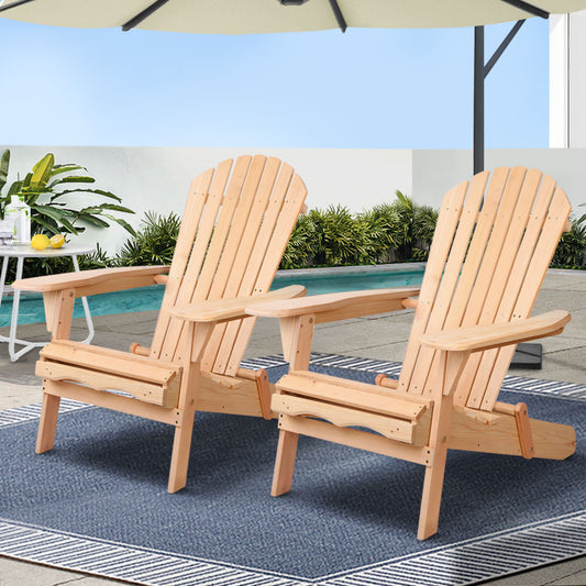 Adirondack Outdoor Chairs – Foldable Fir Wood, Set of 2