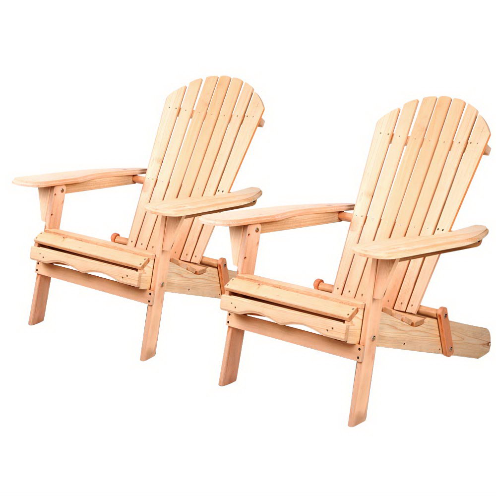 Adirondack Outdoor Chairs – Foldable Fir Wood, Set of 2