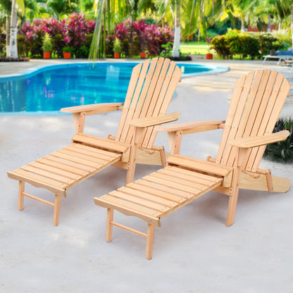 Adirondack Chair and Ottoman Set – Wooden Outdoor Patio Furniture, Natural Finish