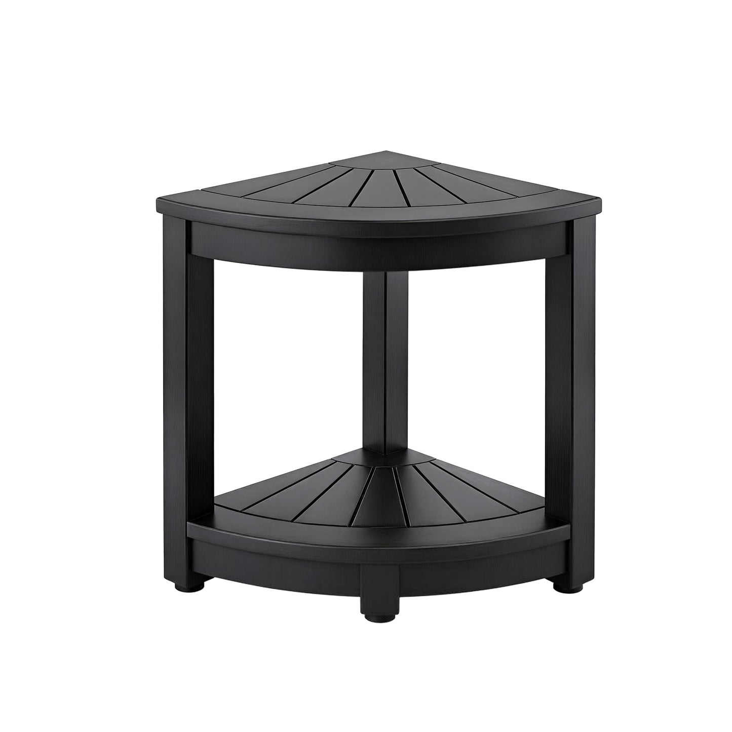 Outdoor Corner Shower Stool with Storage Shelf – Black HDPE Side Table