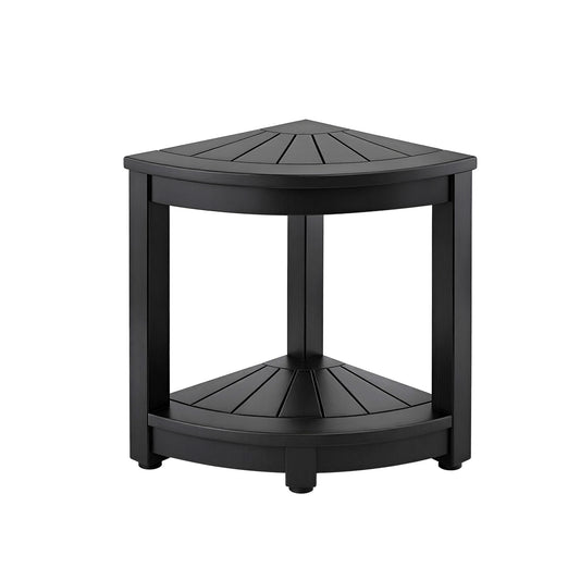 Outdoor Corner Shower Stool with Storage Shelf – Black HDPE Side Table