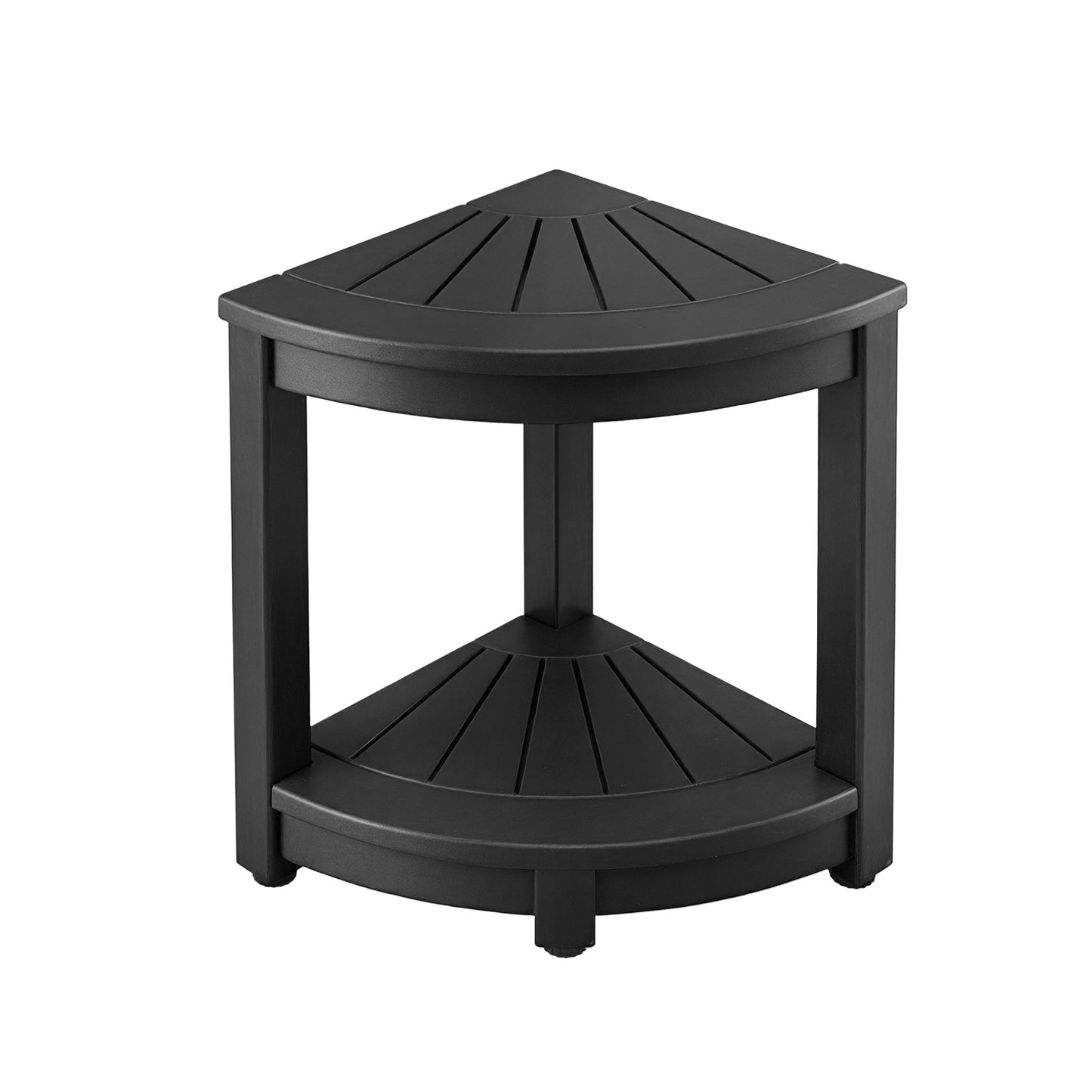 Outdoor Corner Shower Stool with Storage Shelf – Black HDPE Side Table