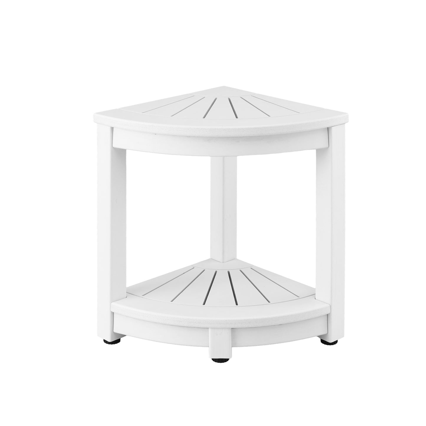 Outdoor Corner Shower Stool with Storage Shelf – White HDPE