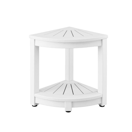 Outdoor Corner Shower Stool with Storage Shelf – White HDPE