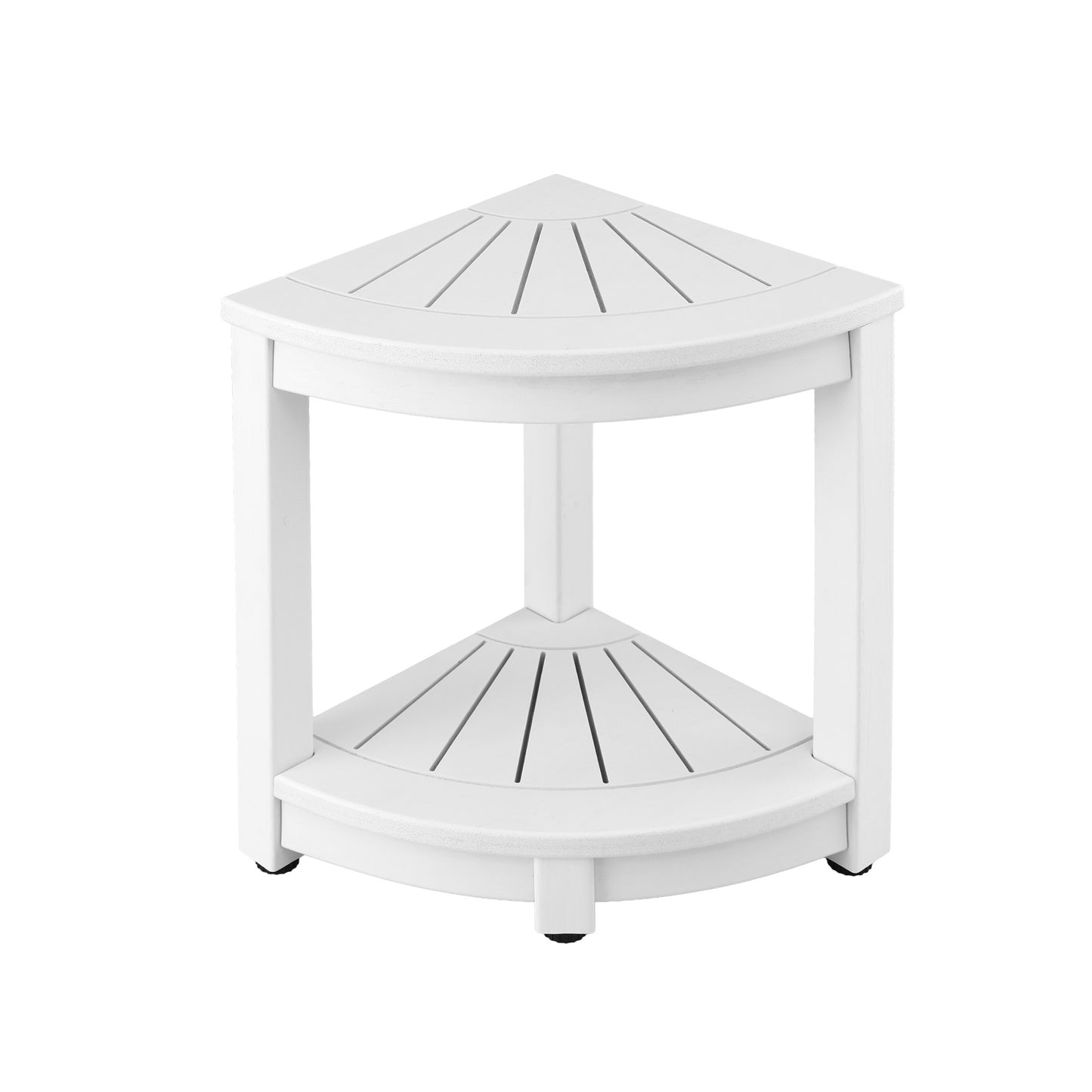Outdoor Corner Shower Stool with Storage Shelf – White HDPE