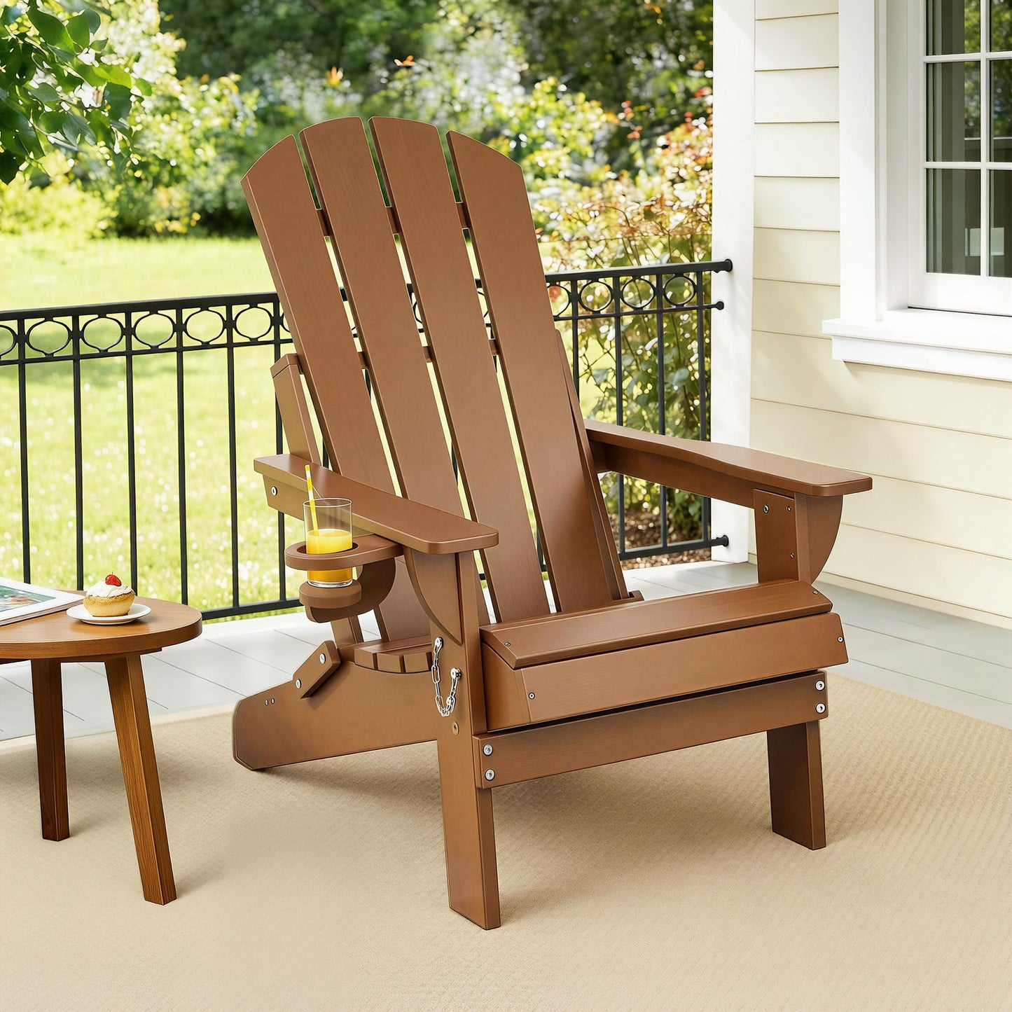 Adirondack Folding Outdoor Chair – Weather-Resistant HDPE, Brown
