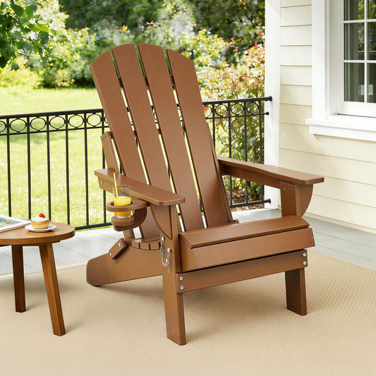 Adirondack Folding Outdoor Chair – Weather-Resistant HDPE, Brown
