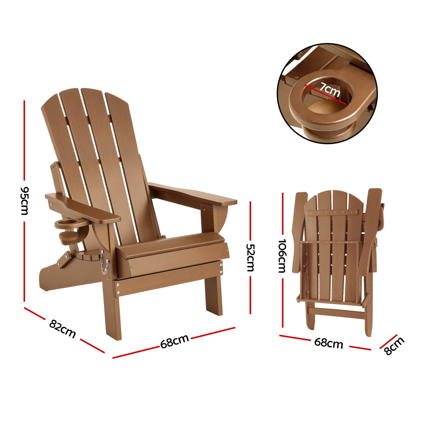 Adirondack Folding Outdoor Chair – Weather-Resistant HDPE, Brown