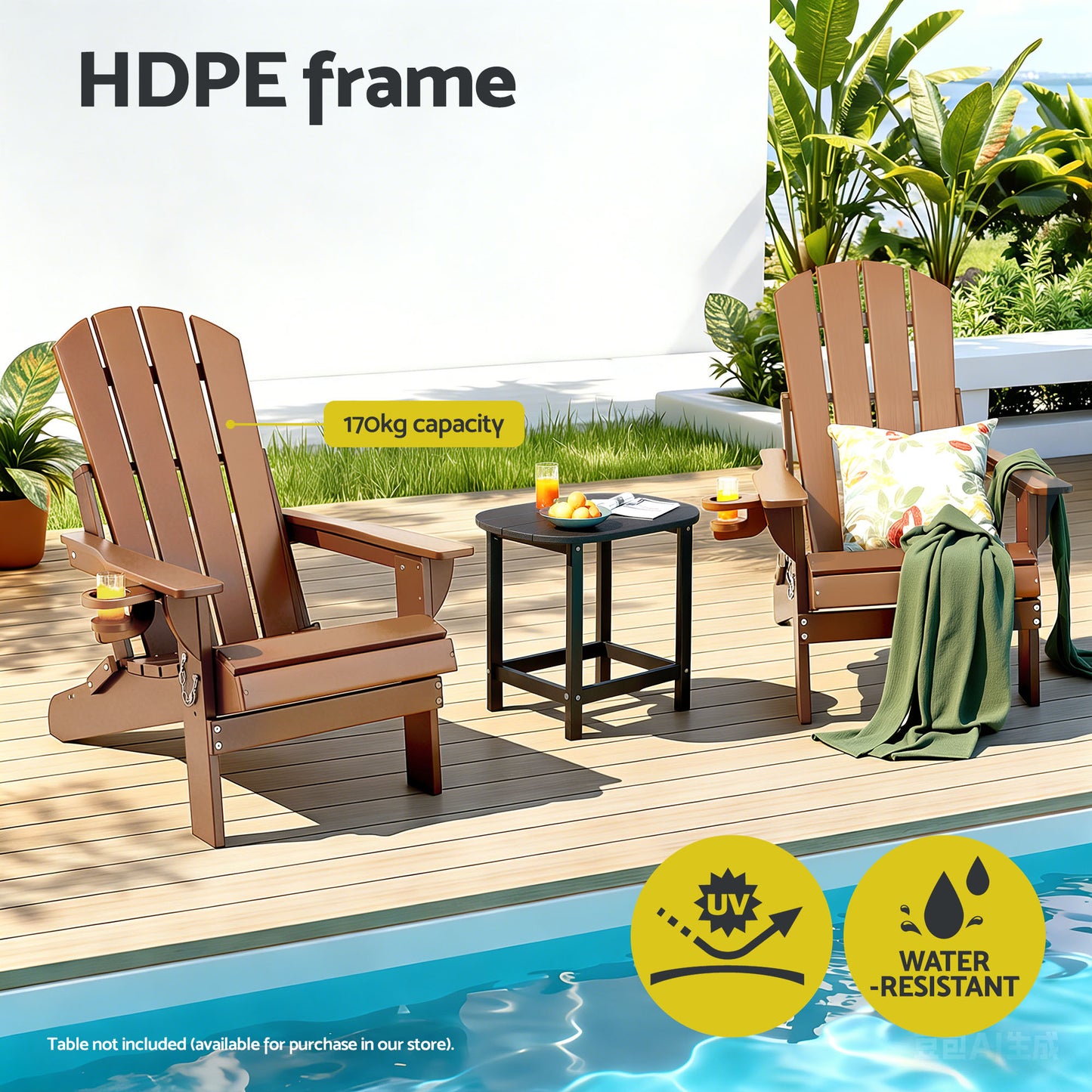Adirondack Folding Outdoor Chair – Weather-Resistant HDPE, Brown