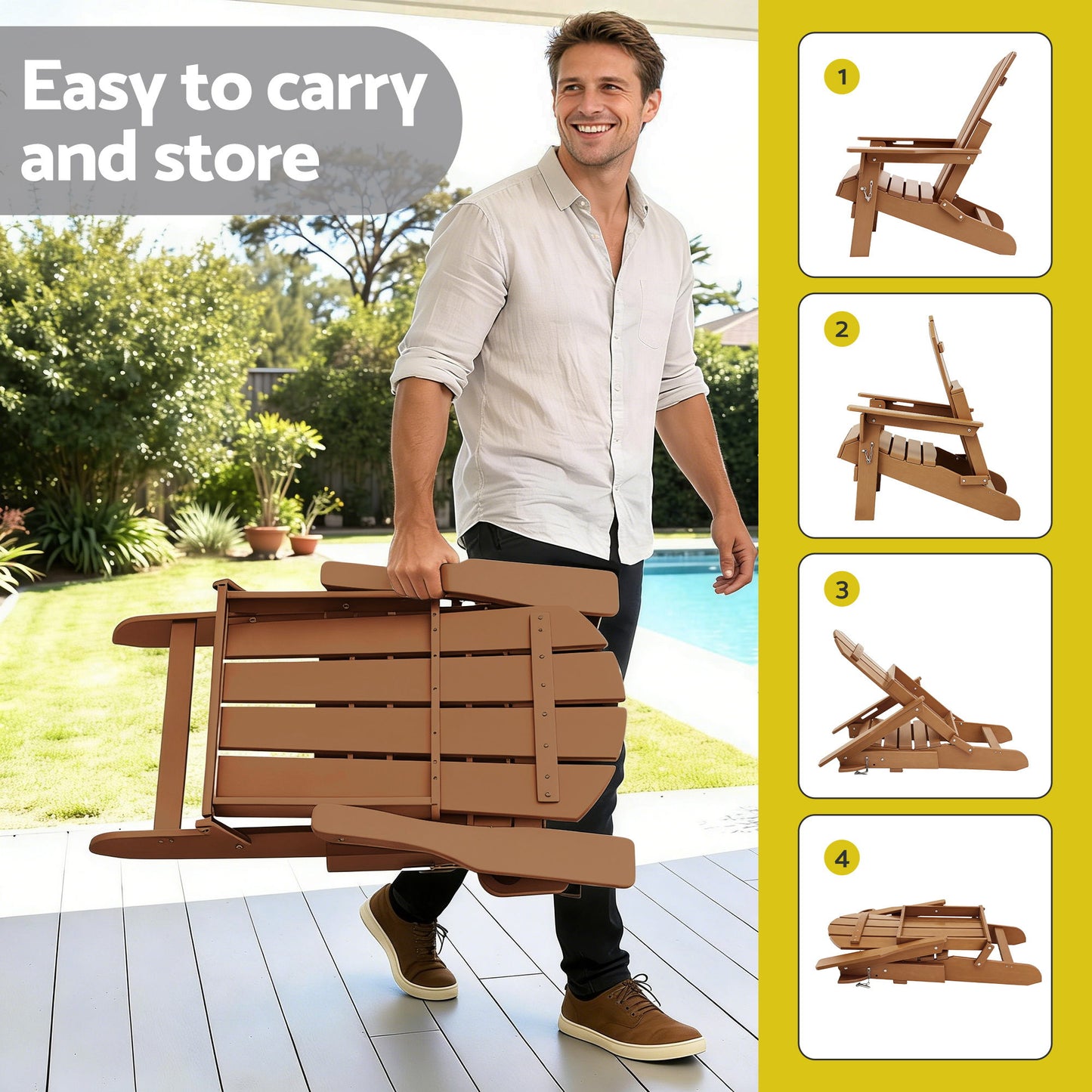 Adirondack Folding Outdoor Chair – Weather-Resistant HDPE, Brown