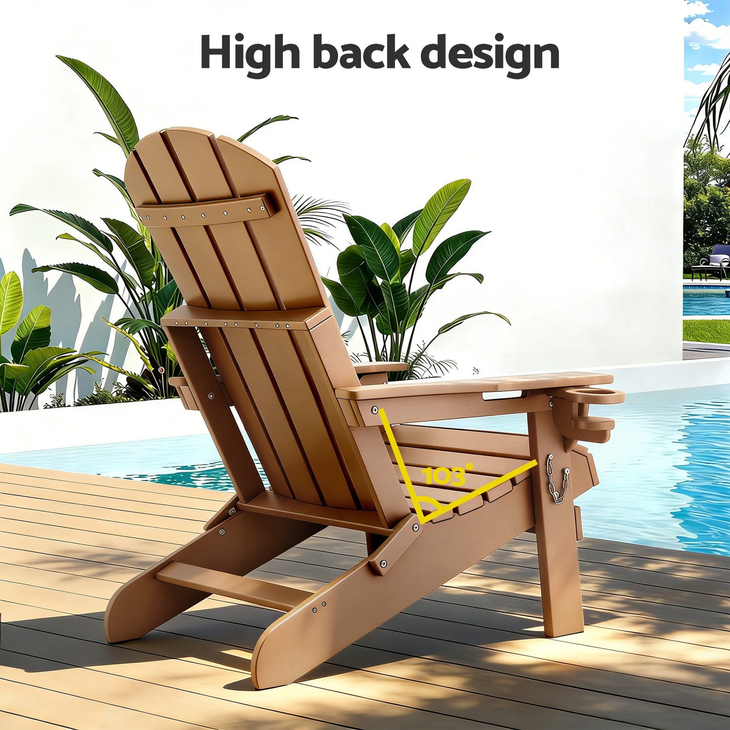 Adirondack Folding Outdoor Chair – Weather-Resistant HDPE, Brown
