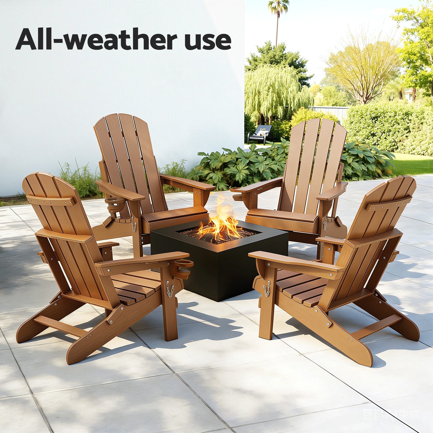Adirondack Folding Outdoor Chair – Weather-Resistant HDPE, Brown