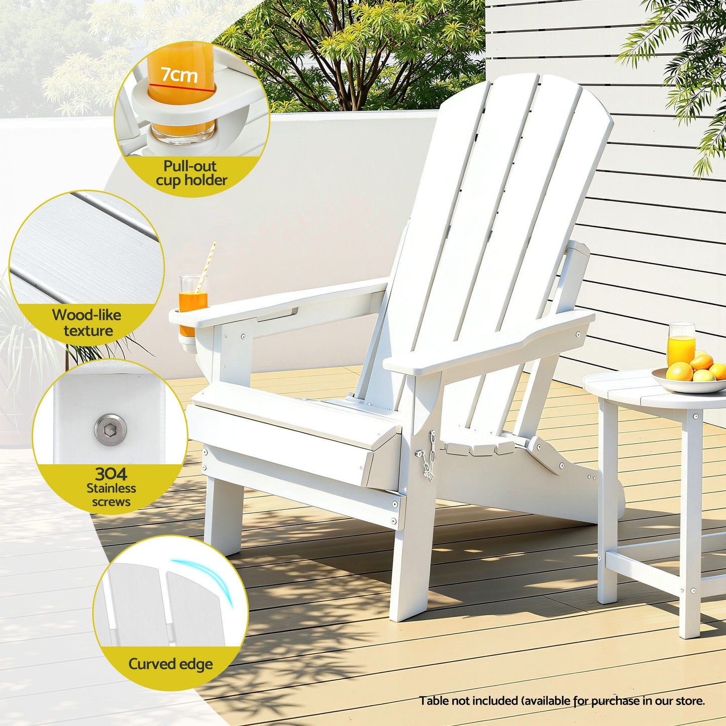 Adirondack Folding Outdoor Chair – Weather-Resistant HDPE, White