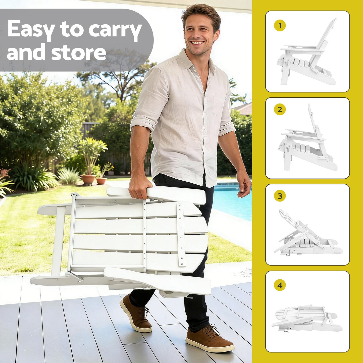 Adirondack Folding Outdoor Chair – Weather-Resistant HDPE, White