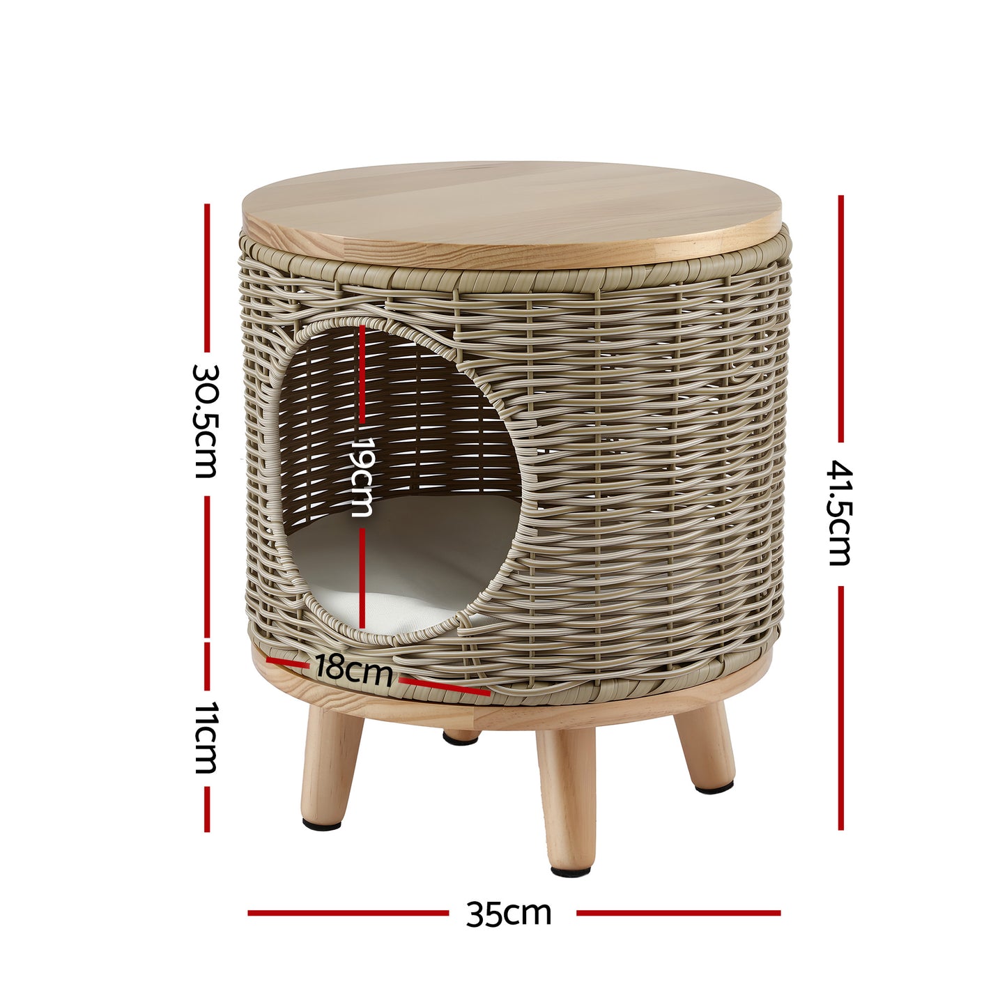 Coffee Side Table with Wicker and Steel Frame – Indoor/Outdoor Furniture with Pet Bed Storage