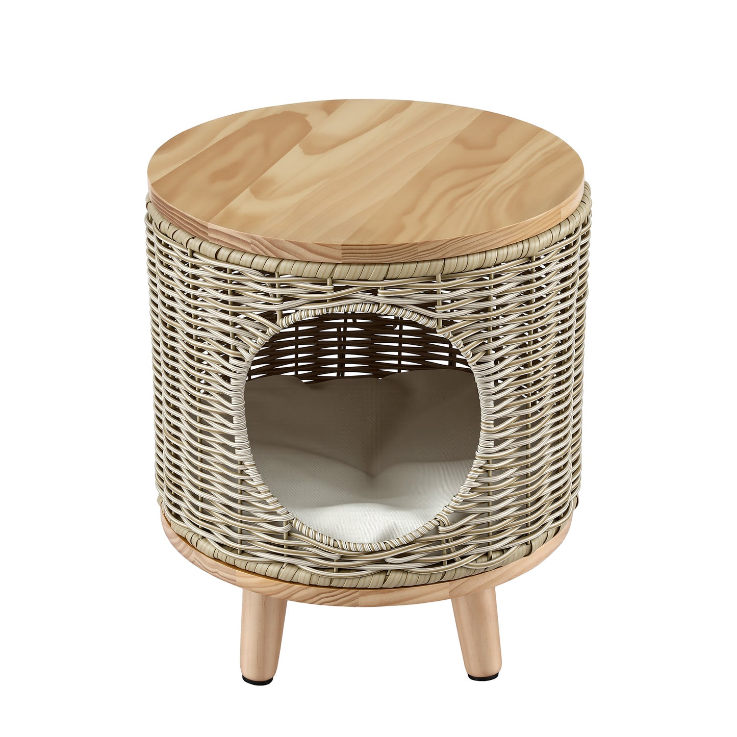 Coffee Side Table with Wicker and Steel Frame – Indoor/Outdoor Furniture with Pet Bed Storage