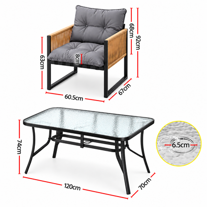 Gardeon 5PC Outdoor Dining Set 120CM Table and Chairs Patio Furniture Garden Cushion