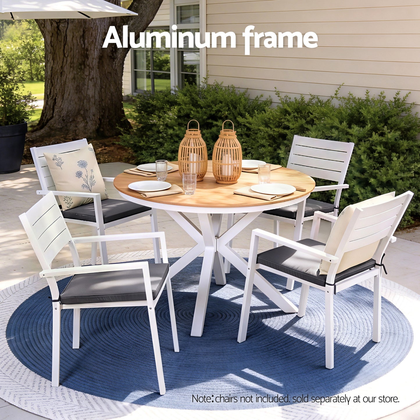 Outdoor Dining Table – Aluminum Frame with WPC Top, 108cm