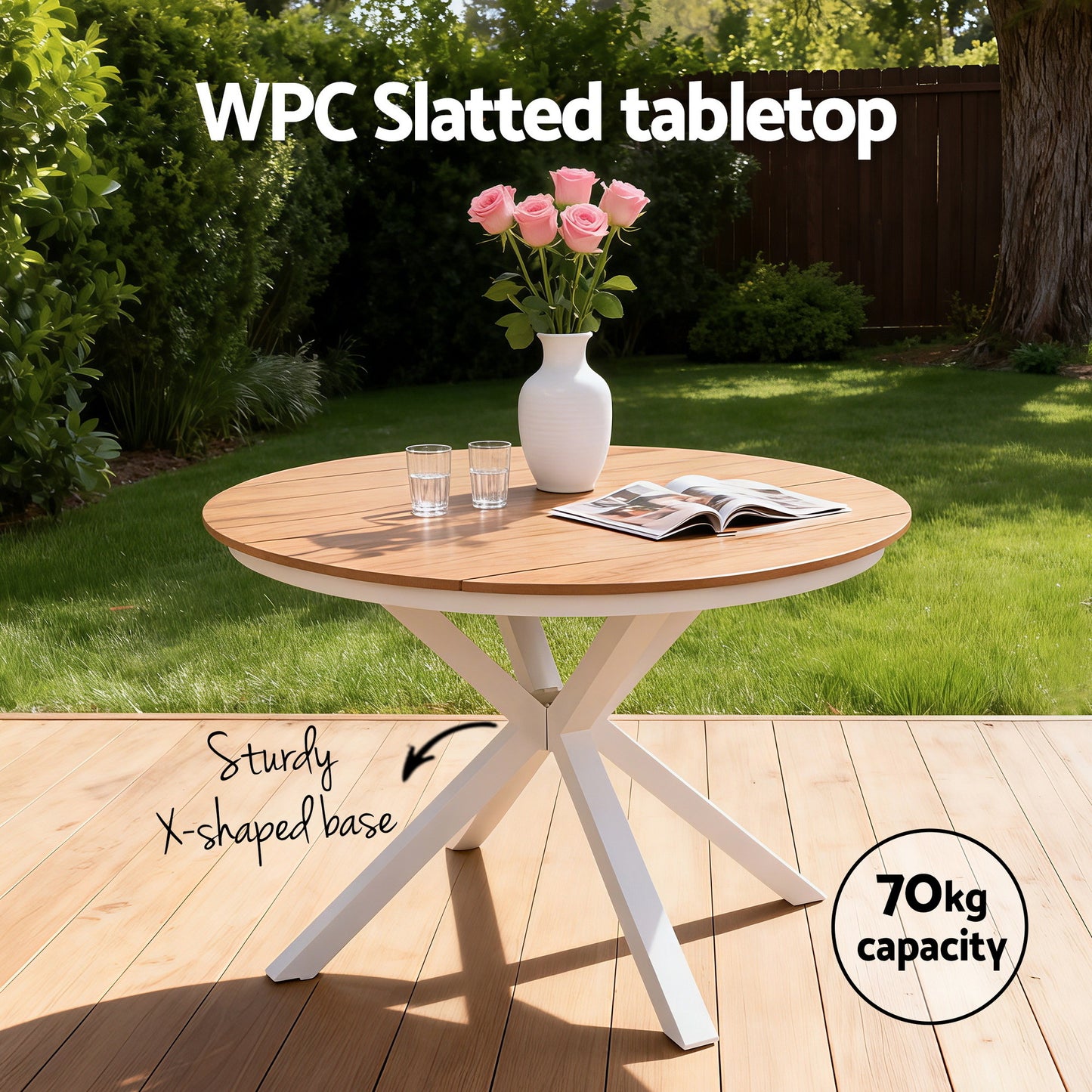 Outdoor Dining Table – Aluminum Frame with WPC Top, 108cm