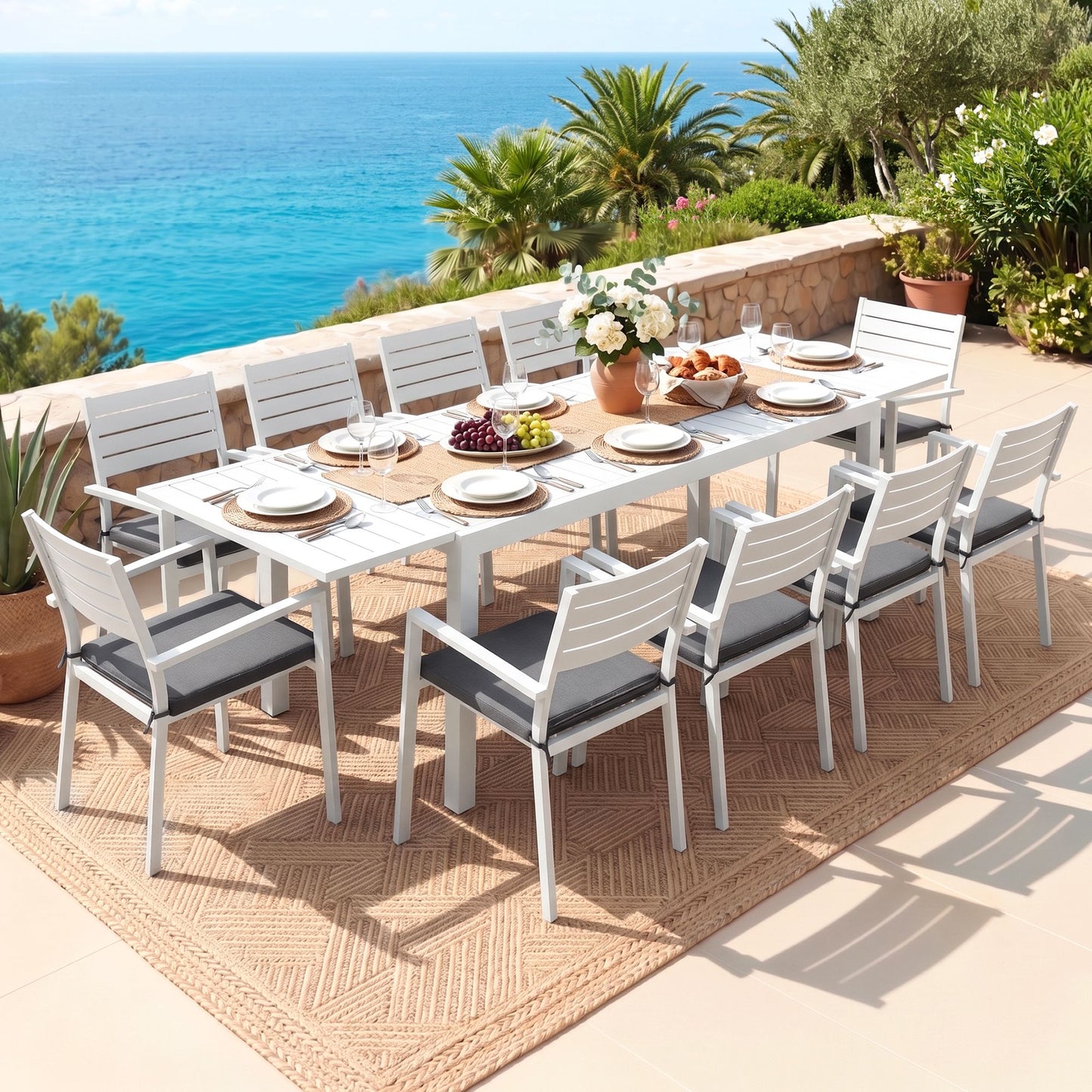 Gardeon Outdoor Dining Set 11PCS Aluminum Extendable Table and Chairs Patio Furniture White