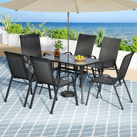 TWSC 7PC Outdoor Dining Set Table and Chairs Patio Furniture Garden Bistro Set Black