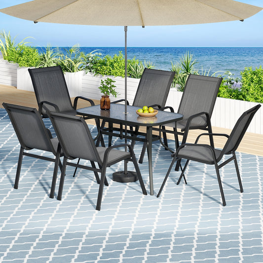 TWSC 7PC Outdoor Dining Set Table and Chairs Patio Furniture Garden Bistro Set Grey