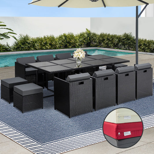 TWSC Outdoor Dining Set 13 Piece Wicker Table Chairs Setting Black