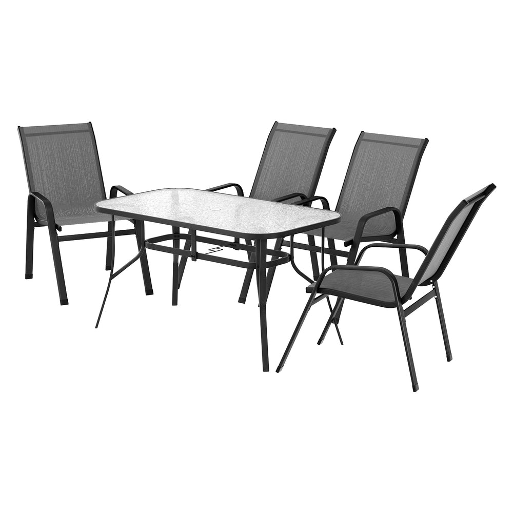 5-Piece Outdoor Dining Set – Mesh Chairs and Tempered Glass Table, Grey