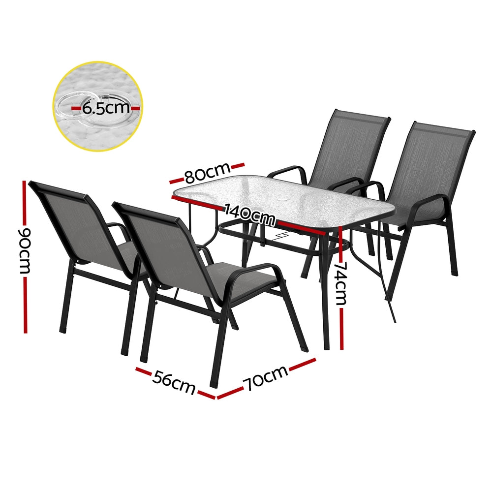 5-Piece Outdoor Dining Set – Mesh Chairs and Tempered Glass Table, Grey