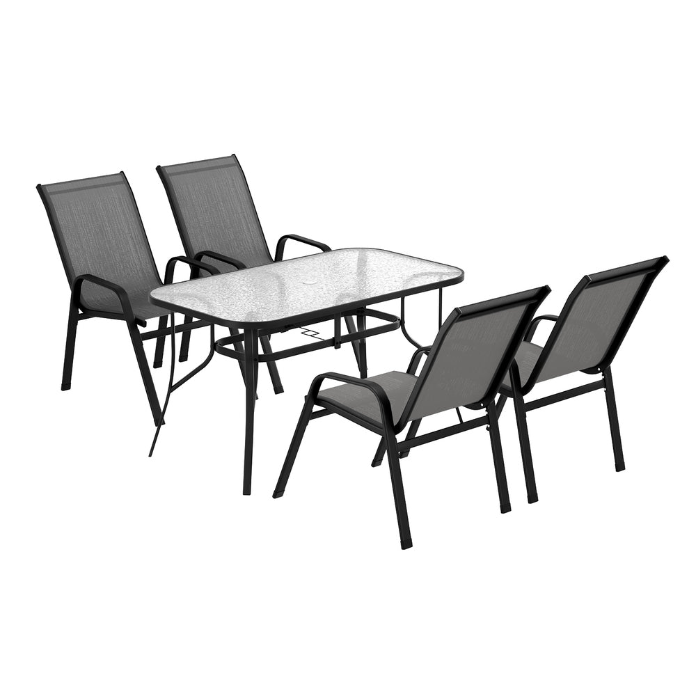 5-Piece Outdoor Dining Set – Mesh Chairs and Tempered Glass Table, Grey