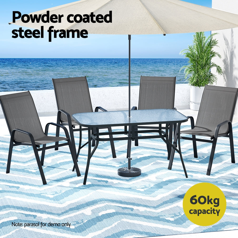 5-Piece Outdoor Dining Set – Mesh Chairs and Tempered Glass Table, Grey