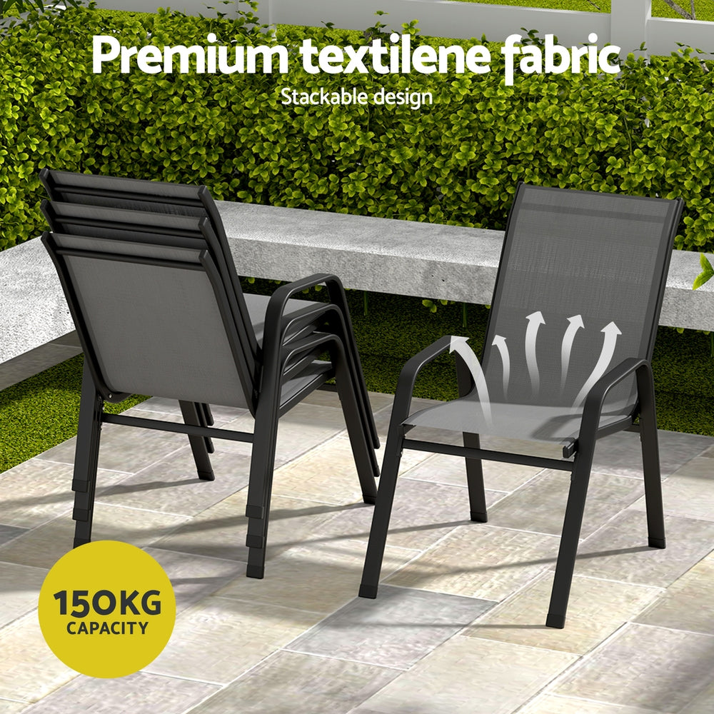 5-Piece Outdoor Dining Set – Mesh Chairs and Tempered Glass Table, Grey