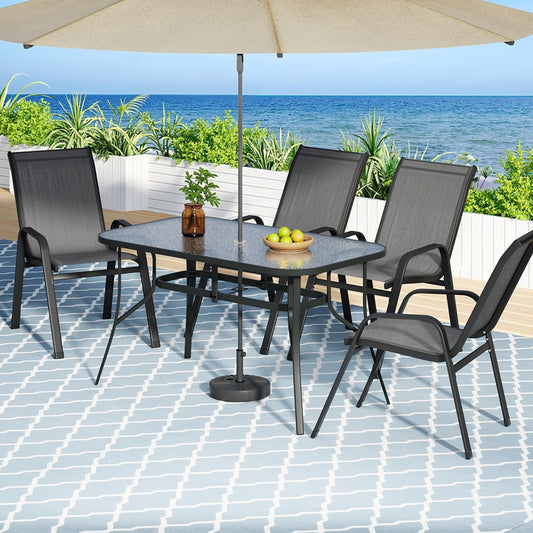 5-Piece Outdoor Dining Set – Mesh Chairs and Tempered Glass Table, Grey