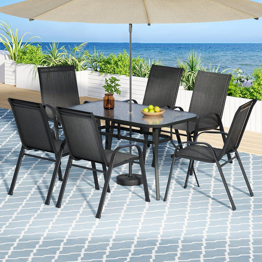 TWSC 7PC Outdoor Dining Set Table and Chairs Patio Furniture Bistro Set Garden Black
